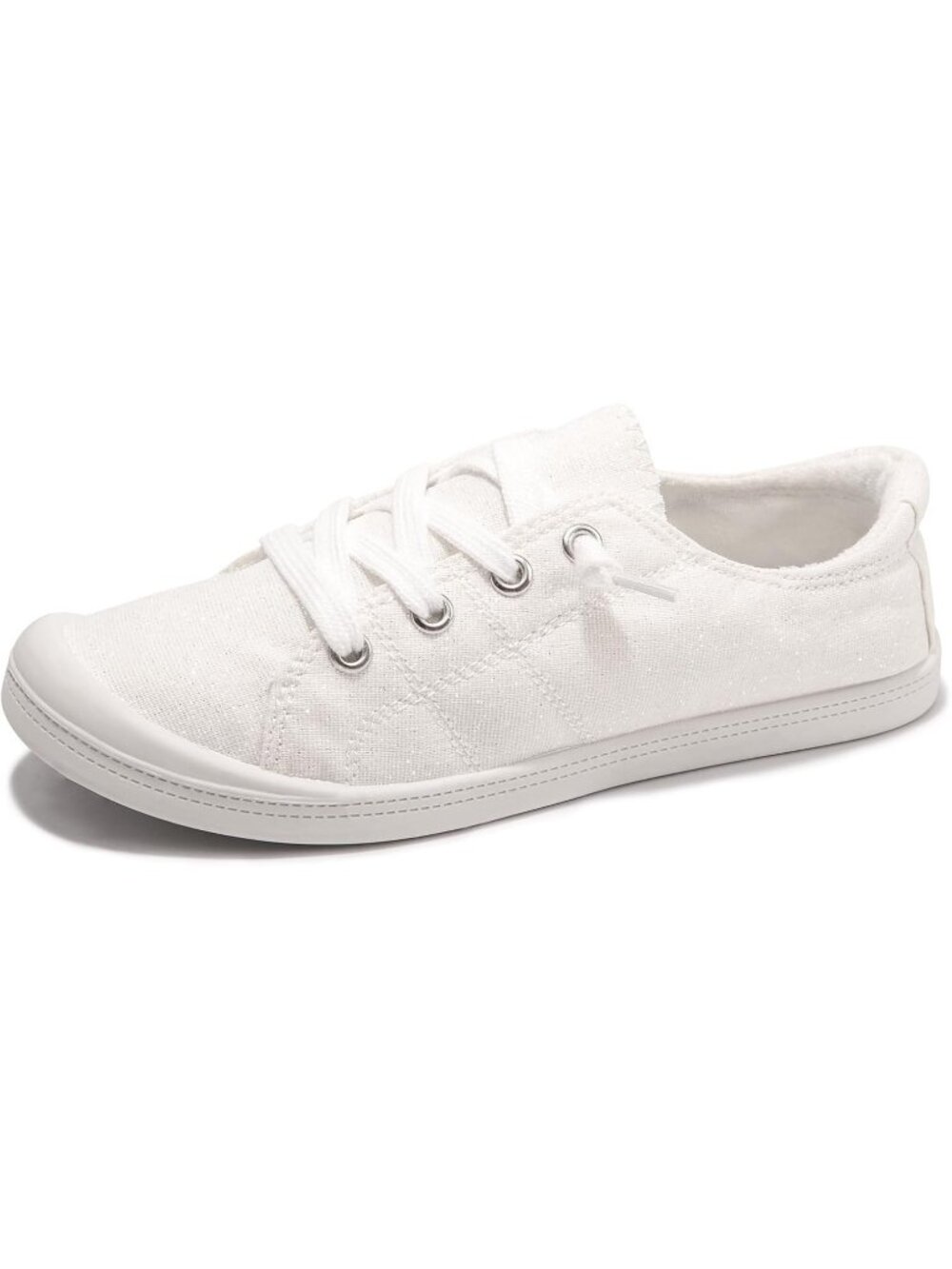 Womens White Glitter Tennis Shoes Classic Canva Low Top Athletic Running Sneaker